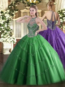 Adorable Green Lace Up Quinceanera Gown Beading Sleeveless Floor Length
