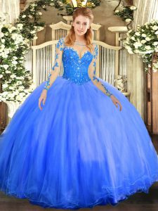 Cheap Scoop Long Sleeves Tulle Quinceanera Gown Lace Lace Up
