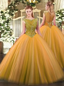 Charming Sleeveless Beading Zipper Ball Gown Prom Dress with Gold