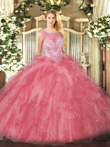 Pretty Ball Gowns Ball Gown Prom Dress Rose Pink Scoop Organza Sleeveless Zipper