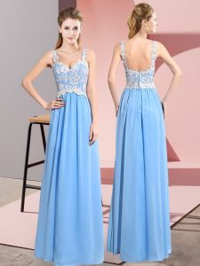  Empire Prom Dresses Aqua Blue V-neck Chiffon Sleeveless Floor Length Zipper