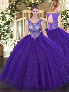 Attractive Purple Lace Up Quinceanera Dress Beading Sleeveless Floor Length