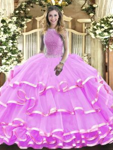 Lovely Floor Length Ball Gowns Sleeveless Lilac Quince Ball Gowns Lace Up