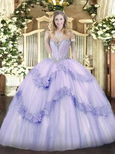  Sleeveless Floor Length Beading and Appliques Lace Up Sweet 16 Dresses with Lavender