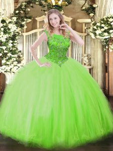 Beautiful Ball Gowns Scoop Sleeveless Tulle Floor Length Zipper Beading Ball Gown Prom Dress