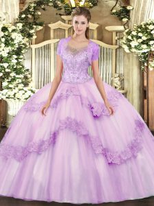 On Sale Sleeveless Floor Length Beading and Appliques Clasp Handle Quinceanera Dress with Lilac