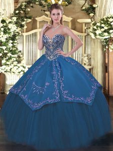  Sweetheart Sleeveless Lace Up Quinceanera Dresses Blue Taffeta and Tulle