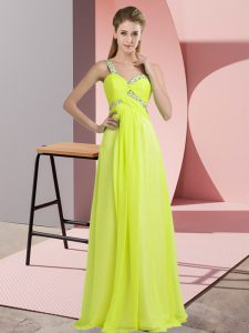  Yellow Green Sleeveless Beading Floor Length Prom Evening Gown