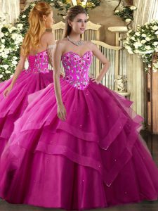 Custom Fit Sweetheart Sleeveless Tulle Sweet 16 Dresses Embroidery and Ruffled Layers Lace Up