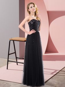  Floor Length Empire Sleeveless Black Prom Gown Lace Up