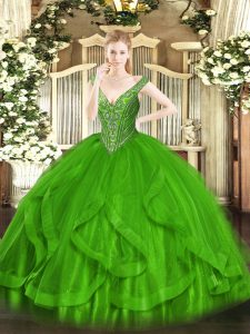 Trendy Sweet 16 Quinceanera Dress Military Ball and Sweet 16 and Quinceanera with Beading and Ruffles V-neck Sleeveless Lace Up