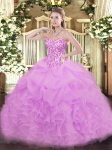  Sweetheart Sleeveless Lace Up Sweet 16 Dresses Lilac Organza