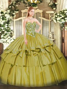 Best Sweetheart Sleeveless Organza and Taffeta 15 Quinceanera Dress Beading and Ruffled Layers Lace Up