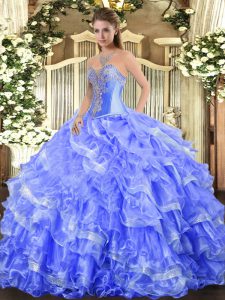Best Ball Gowns Quinceanera Gowns Blue Sweetheart Organza Sleeveless Floor Length Lace Up