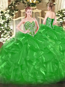 Excellent Floor Length Ball Gowns Sleeveless Green Sweet 16 Quinceanera Dress Lace Up