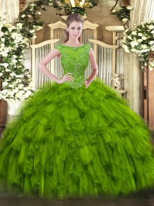  Floor Length Ball Gowns Sleeveless Olive Green Sweet 16 Dresses Zipper