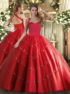 Great Floor Length Ball Gowns Sleeveless Red Quince Ball Gowns Lace Up