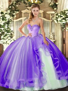 Stylish Lavender Sleeveless Floor Length Beading and Ruffles Lace Up Sweet 16 Dresses
