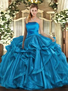 Clearance Strapless Sleeveless Organza Quinceanera Gown Ruffles Lace Up