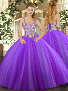  Lavender Sleeveless Floor Length Beading and Appliques Lace Up Sweet 16 Dresses