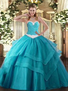 Flare Tulle Sleeveless Floor Length Sweet 16 Dresses and Appliques and Ruffled Layers