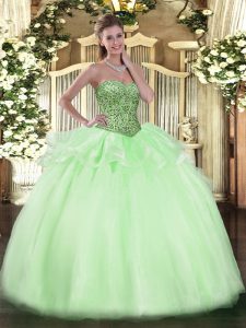 Dramatic Apple Green Lace Up Sweetheart Beading and Ruffles Quinceanera Gowns Tulle Sleeveless