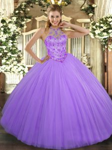  Halter Top Sleeveless Lace Up Quinceanera Dresses Lavender Tulle