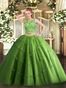 Adorable Green Scoop Neckline Beading and Appliques Vestidos de Quinceanera Sleeveless Lace Up