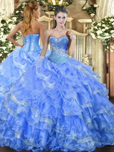  Organza Sleeveless Floor Length Quinceanera Gown and Beading and Ruffled Layers