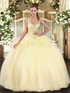  Floor Length Ball Gowns Sleeveless Gold Ball Gown Prom Dress Lace Up