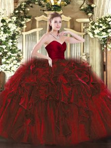 Lovely Wine Red Organza Zipper Sweet 16 Dress Sleeveless Floor Length Ruffles
