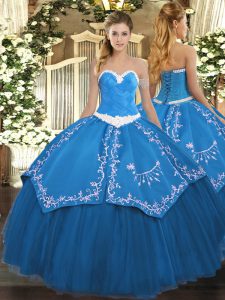 Adorable Blue Lace Up Sweetheart Appliques and Embroidery Quinceanera Gowns Organza and Taffeta Sleeveless