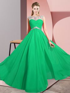 Super Floor Length Empire Sleeveless Green Dress for Prom Clasp Handle