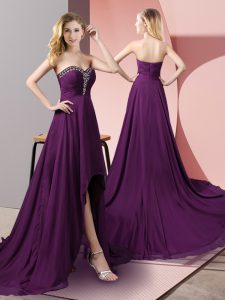 On Sale Purple Empire Beading Homecoming Dress Zipper Chiffon Sleeveless High Low