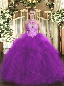 Sleeveless Lace Up Floor Length Ruffles and Sequins 15 Quinceanera Dress
