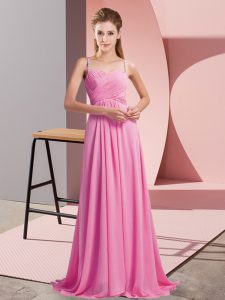 Great Chiffon Sleeveless Dress for Prom Sweep Train and Ruching