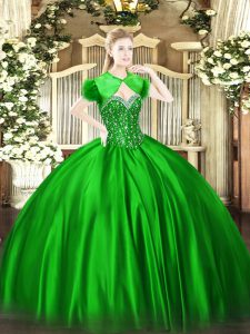 Cute Sleeveless Floor Length Beading Lace Up 15 Quinceanera Dress with Green