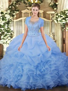  Ball Gowns 15th Birthday Dress Aqua Blue Scoop Tulle Sleeveless Floor Length Clasp Handle