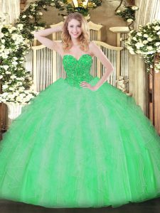 Hot Sale Floor Length Apple Green Quinceanera Dress Sweetheart Sleeveless Lace Up
