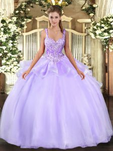  Straps Sleeveless Lace Up Ball Gown Prom Dress Lavender Organza