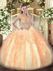 Sophisticated Multi-color Organza Lace Up Scoop Sleeveless Floor Length Quinceanera Gowns Beading and Ruffles