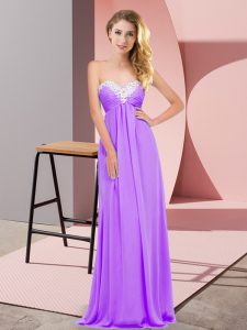 Spectacular Lavender Empire Sweetheart Sleeveless Chiffon Floor Length Lace Up Ruching Prom Gown