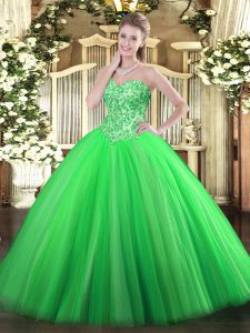  Sleeveless Appliques Lace Up Ball Gown Prom Dress