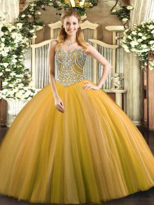  Gold Sleeveless Beading Floor Length Sweet 16 Quinceanera Dress