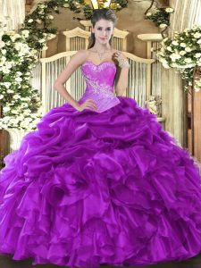 Designer Ball Gowns 15 Quinceanera Dress Eggplant Purple Sweetheart Organza Sleeveless Floor Length Lace Up