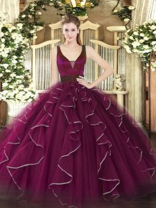 Fashionable Sleeveless Beading and Ruffles Zipper Quinceanera Gown