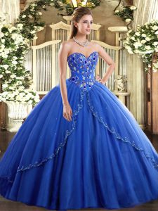 Pretty Sleeveless Brush Train Lace Up Appliques and Embroidery Quinceanera Dress