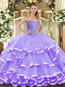  Sweetheart Sleeveless Lace Up Quinceanera Gown Lavender Organza