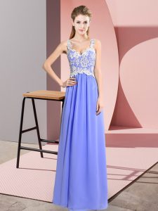 Hot Sale Lavender Sleeveless Floor Length Lace Zipper Dress for Prom