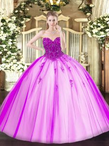 Shining Floor Length Ball Gowns Sleeveless Fuchsia Vestidos de Quinceanera Lace Up